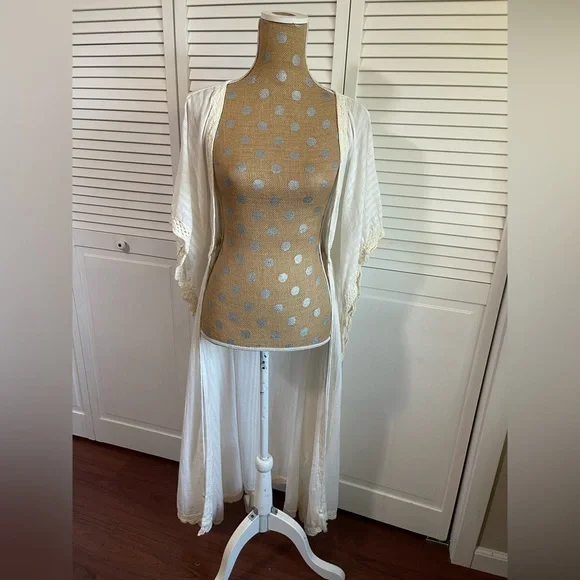 La Moda By True Colors long cardigan, duster swimsuit, cover-up cream white lace - Picture 8 of 10